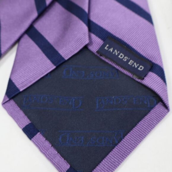 Lands End Mens Necktie Silk Stripes Repp Purple Blue Classic Business Preppy - Picture 6 of 7
